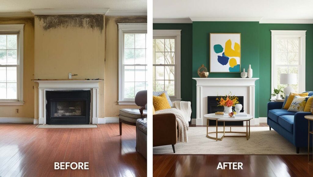 Before and after decorating project for painter and decorator website