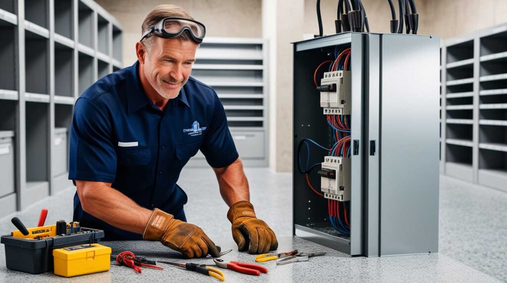 Professional electrician working on electrical installation